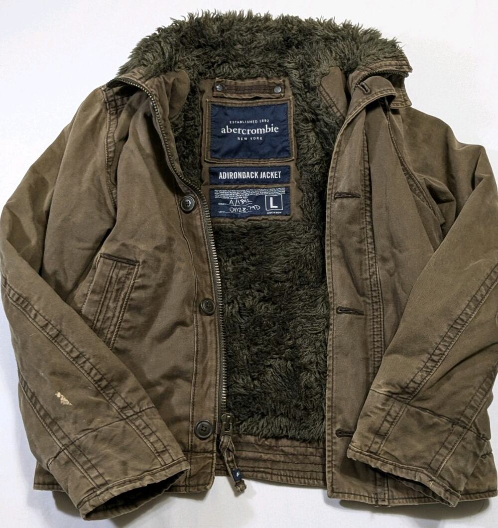 Vintage Abercrombie Adirondack Jacket Distressed Y2K Brown Fur Womens L